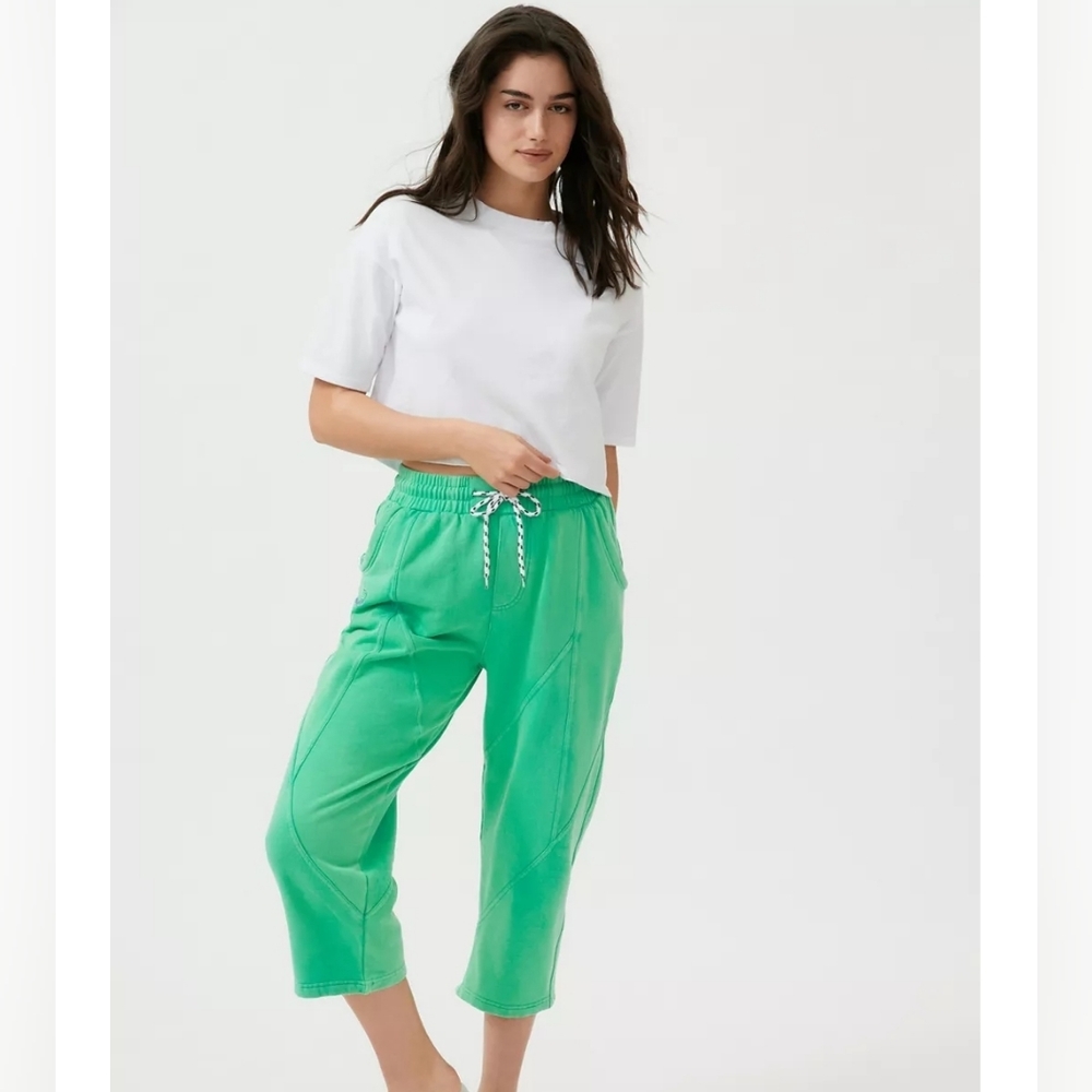 BDG Fleece cropped pull on pant in green, size L